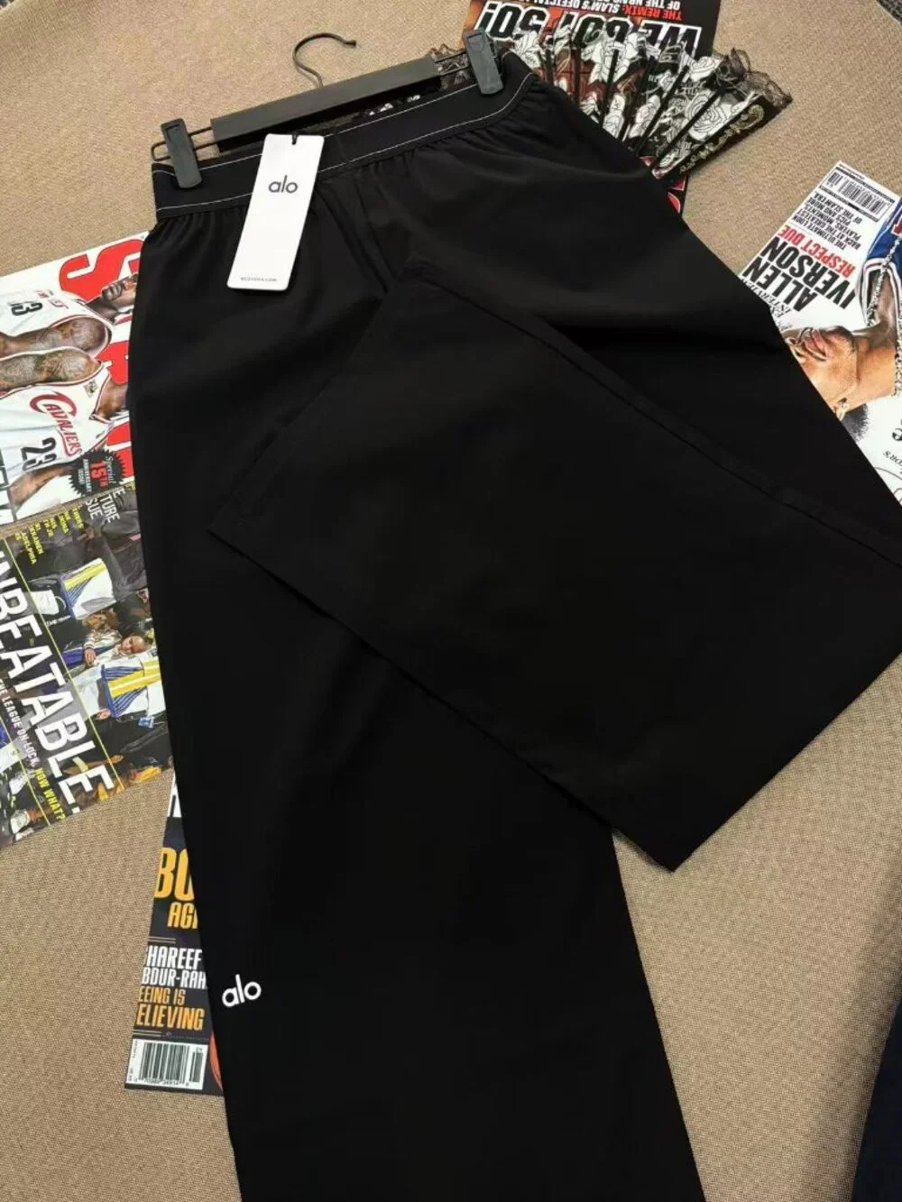 ALO Yoga Black Wide-Leg Drawstring Trousers